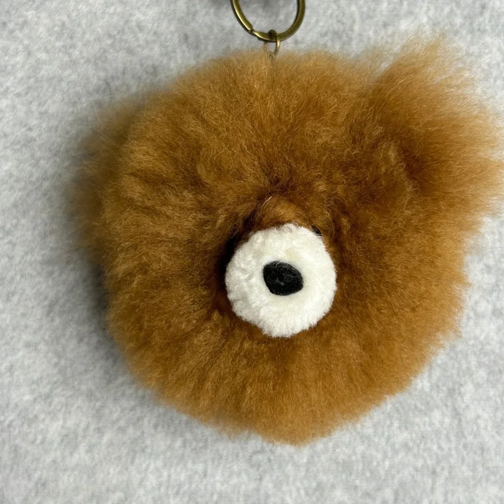Peruvian Soul Alpaca Fur Bag Charm Keychain Brown Bear Fluffy Cute Bag Accessory